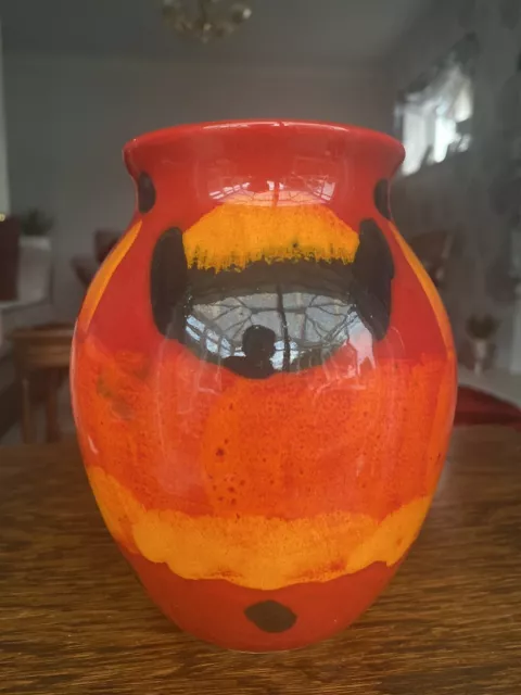 Vintage Poole Pottery England Red Orange Blue Vase 3