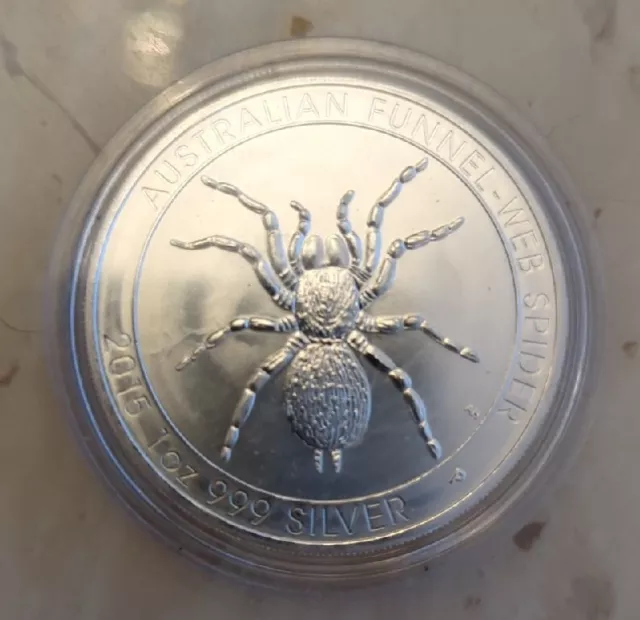 2015 1oz Australian Funnel-Web Spider Silver Coin ~ 999 Fine Silver in capsule.