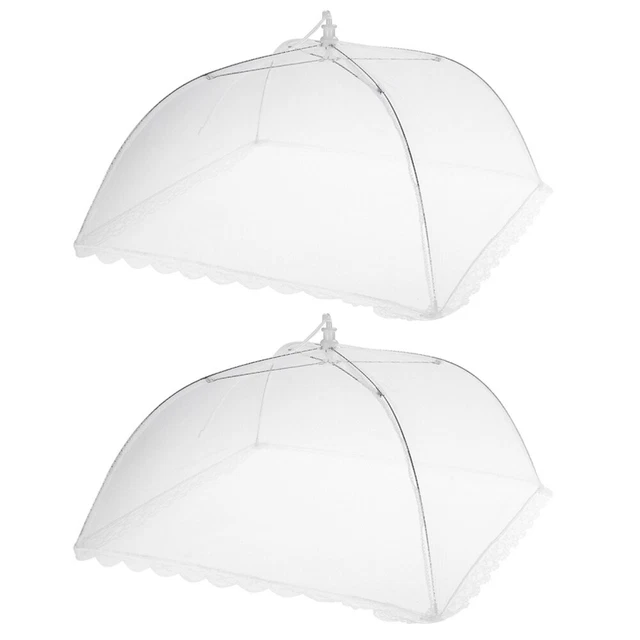 2 PIEZAS Cubierta de alimentos plegable poliéster plato tienda de campaña protector de alimentos blanco