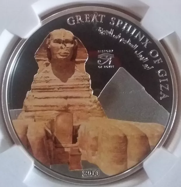 DOS Monedas RARAS 2014 2022 Esfinge Tutankamón $5 $1 COLOR PLATEADO GIZA A PRUEBA NGC