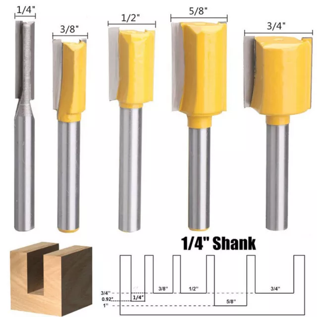 5Pc Straight Dado Router Bits Set 1/4 Inch Shank Trimming Cutter For Woodworking 2