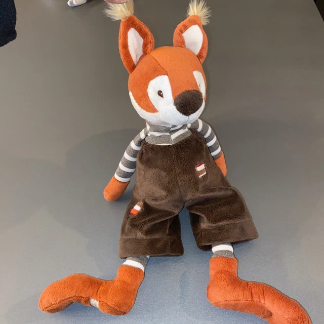 doudou peluche renard Écureuil Jumpy Foxy salopette Marron BUKOWSKI 50cm