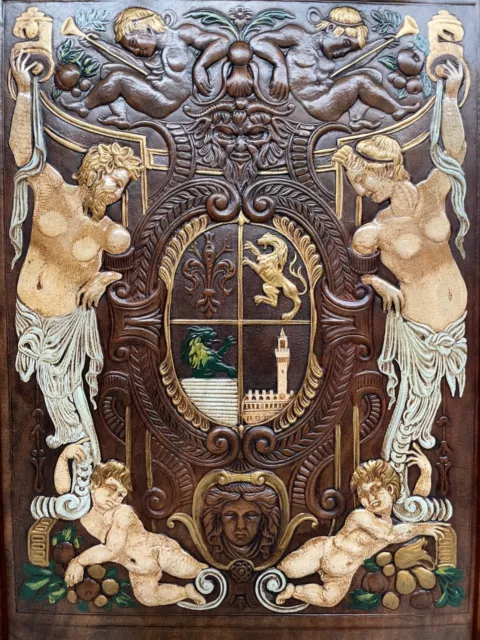 Exceptional Neo Renaissance Door panel with beautiful engraved/pressed leather 2
