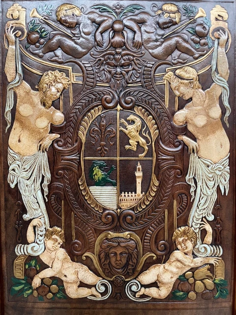 Exceptional Neo Renaissance Door panel with beautiful engraved/pressed leather 2