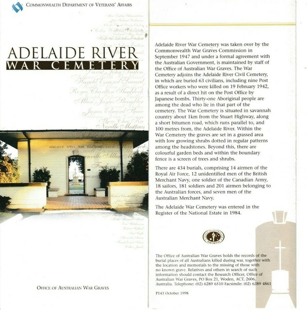 WW2 ADELAIDE River War Cemetery Leaflet Northern Australia 1.28