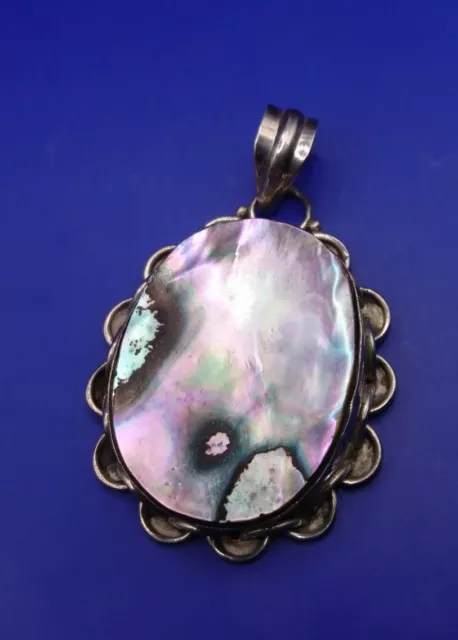 Large Sterling 925 Silver Abalone Shell Gemstone Pendant . Free UK P&P 🇬🇧