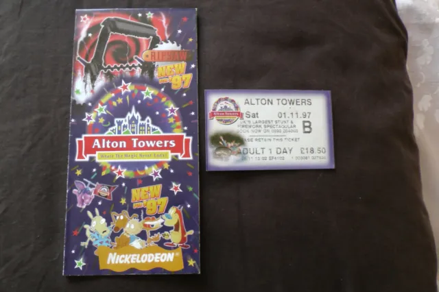 Alton Towers theme park 1997 map guide + ticket