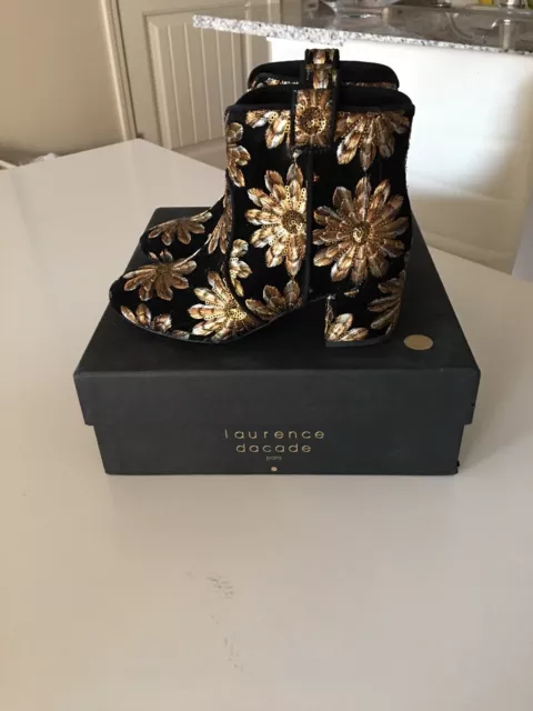 Nwb Laurence Dacade Belen Golden Star Floral Velvet Black Boots Size 35 2