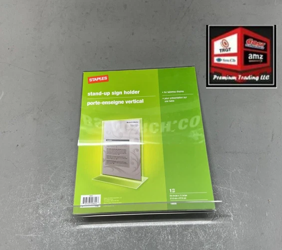 NEW, STAPLES SIGN Holder, 8.5" x 11", Clear Plastic 12 pack 49.99
