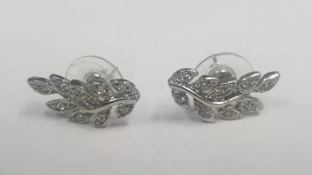 Express Silver Cubic Zirconia CZ Leaf Earrings 2 cm x .8 cm 2