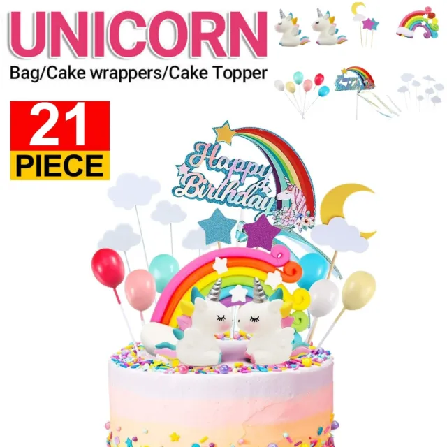 Unicorn Cake Topper Kit Cloud Rainbow Happy Birthday Banner Decorations Decor