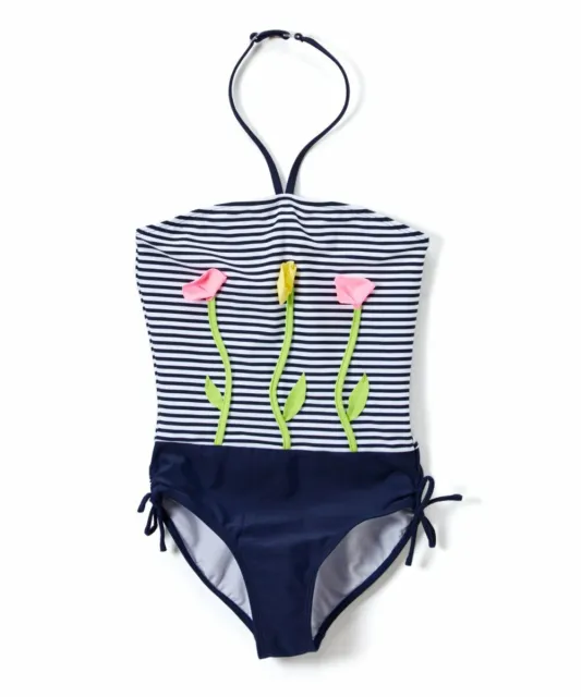 NWT Kate Mack Toddler Girls Navy Stripe Tulip Swimsuit Bathing Suit 4T 4 UPF 50+
