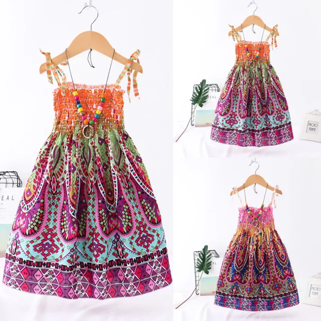 Toddler Kids Girls Floral Bohemian Flowers Sleeveless Beach Straps Girl Skirt