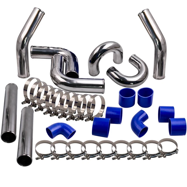 3& 76MM ALUMINUM Universal Intercooler Piping Pipe Kit & Silicone Hose