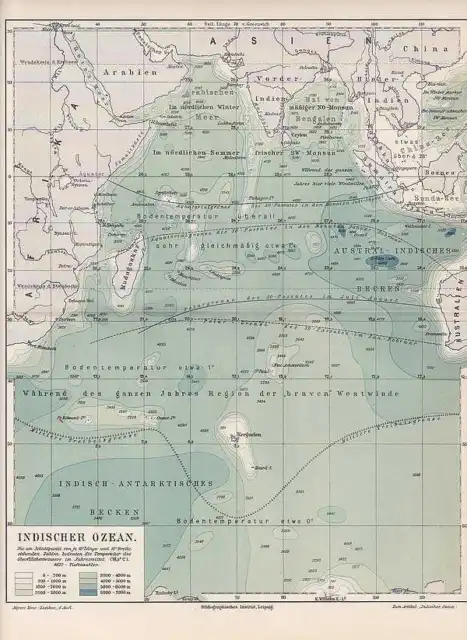 Indischer Ozean  Meerestiefen Lankarte von 1906