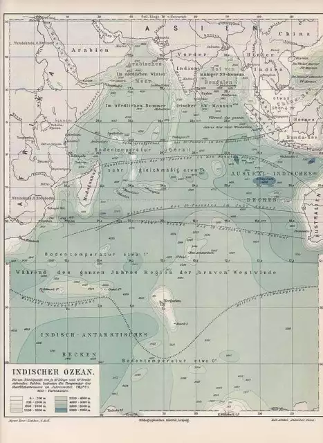 Indischer Ozean  Meerestiefen Lankarte von 1906