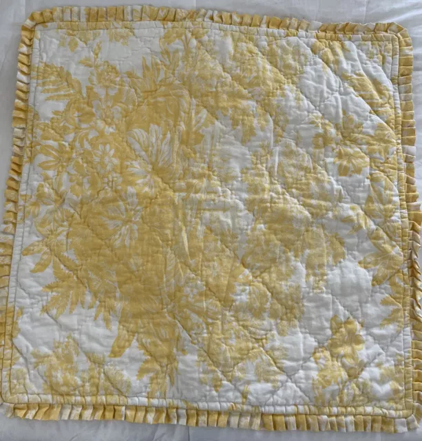 2 Pottery Barn Matine Yellow / White Toile Euro Shams Quilted Pleated Edge