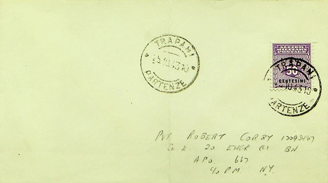 ITALY SICILY 1943 WWII 50c ALLIED MILITARY ON COVER W/ TRAPANI PARTENZE CANCEL