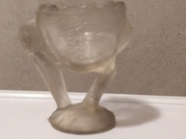 Vintage Kiwi Stork Bird Egg Cup Moulded Clear Glass Figure Retro