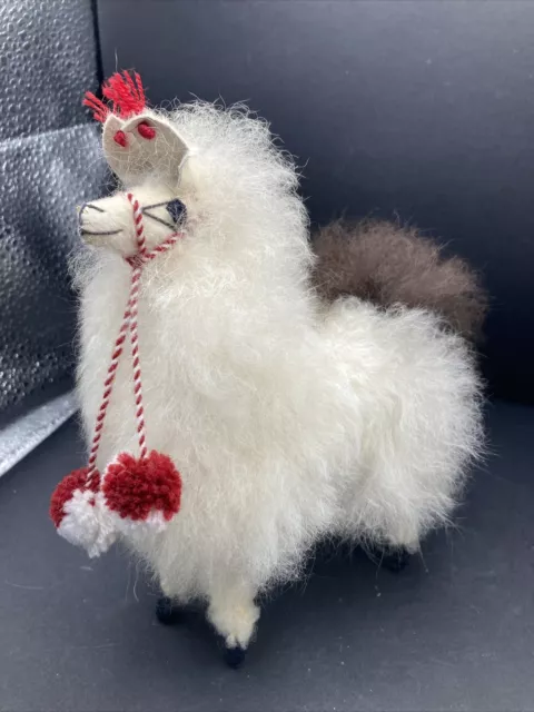 Alpaca Figure With Real Alpaca Fur  Brown White 7” tall, 6” long