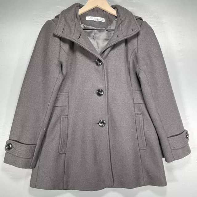 Kenneth Cole New York GIII Pea Coat Womens 8P Gray Hooded Wool Blend Jacket