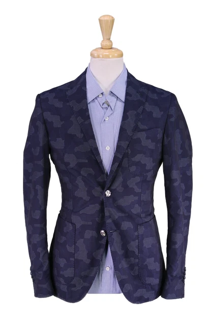 LUIGI BIANCHI MANTOVA Sartoria Hydrogen Blue Camoflague 2Btn