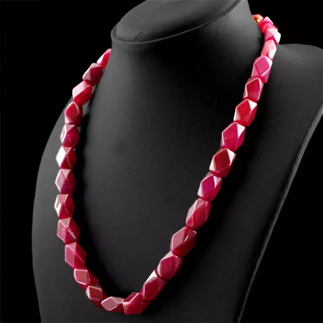 Women Jewellery 362.00 Cts Earth Mined Red Ruby Faceted Beads Necklace (Rs)
