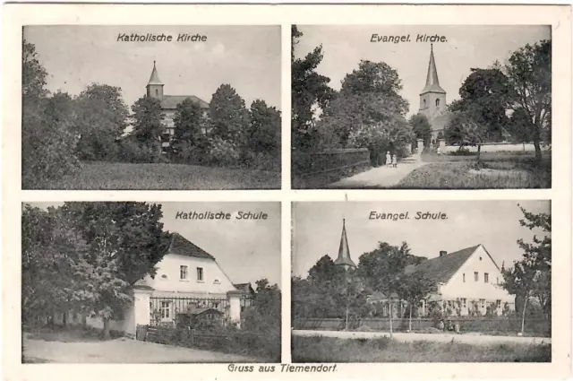 AK Thiemendorf Krs. Steinau / Wohlau - 4 Bild Schulen, Kirchen - BP-Stempel 1914