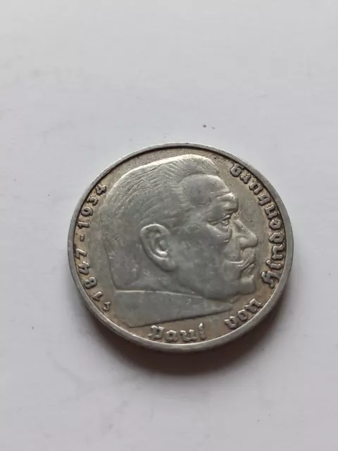 Deutsches Reich 5 RM 1936 J, 900er Silber, Paul von Hindenburg