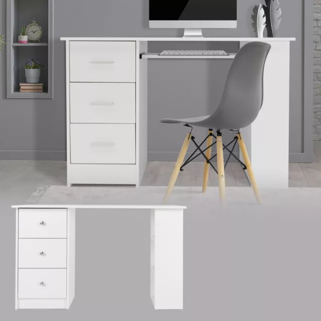 Bureau d'ordinateur blanc 3 tiroirs avec étagères de rangement table de travail