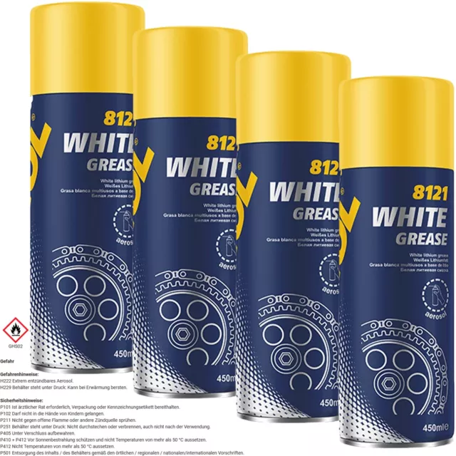 4x 450 ml MANNOL 8121 SPRÜHFETT SCHMIERFETT WEIß WHITE GREASE FETTSPRAY LITHIUM