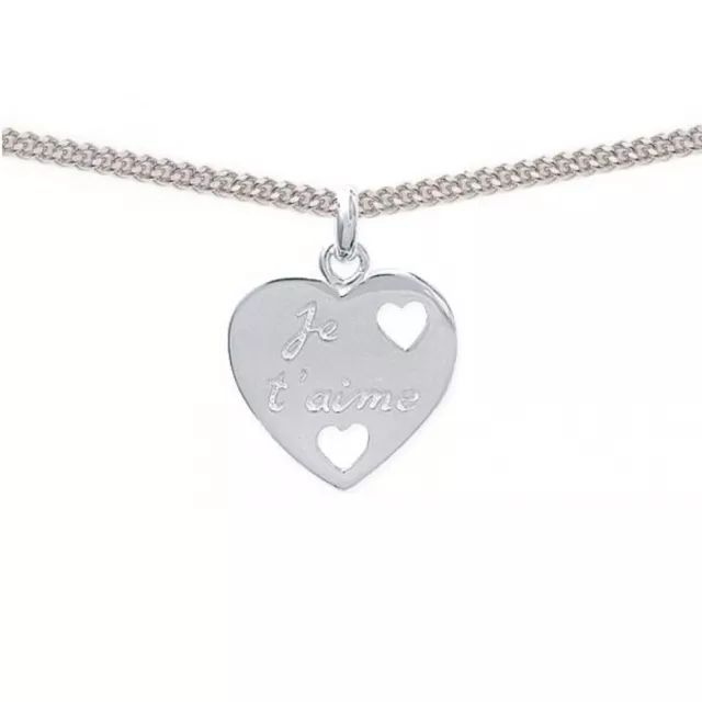 PENDENTIF Je t'aime COEUR ARGENT neuf + CHAINE G 45 cm