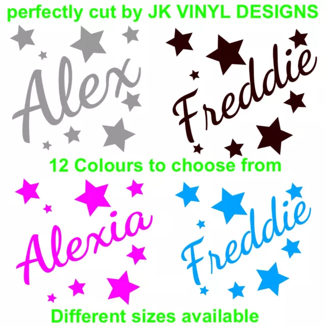 Personalised Name Stars Wall Stickers Boys Girls Kids Bedroom Vinyl Name sticker