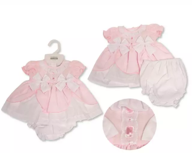 Premature Baby Girls Spanish Romany Dress & Pants Set  'Frilly Bow'  Pink White