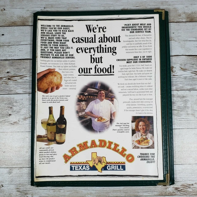 Armadillo Texas Grill Menu Defunct Restaurant Burlington Ontario ON Canada