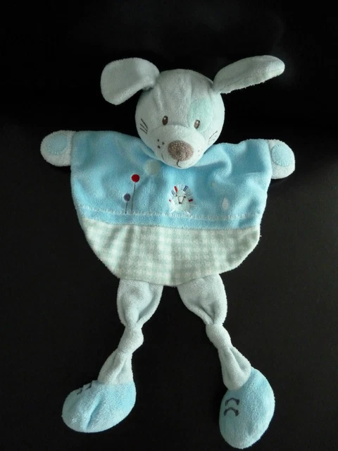 * DOUDOU PLAT TEX BABY CHIEN lapin BLEU VERT Motif hérisson ballon rouge TBE
