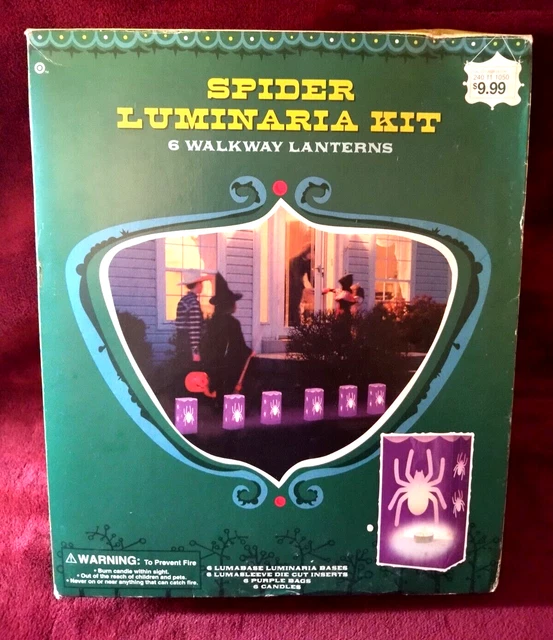 Halloween Spider Luminaria Kit 6 Walkway Lanterns Path Lights Spooky Purple