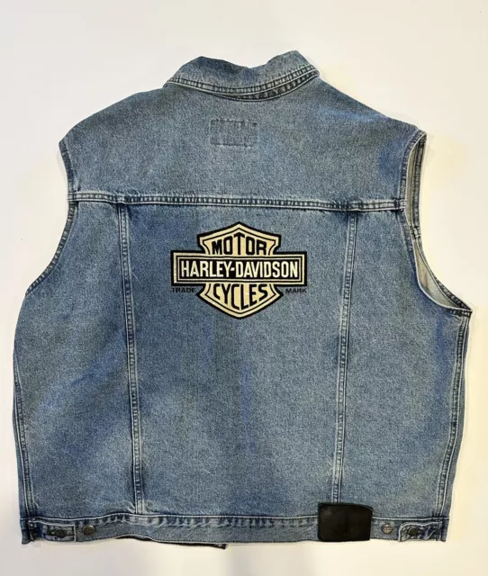 HARLEY DAVIDSON SLEEVELESS Denim Jacket Mens XL Embroidered Patch On ...