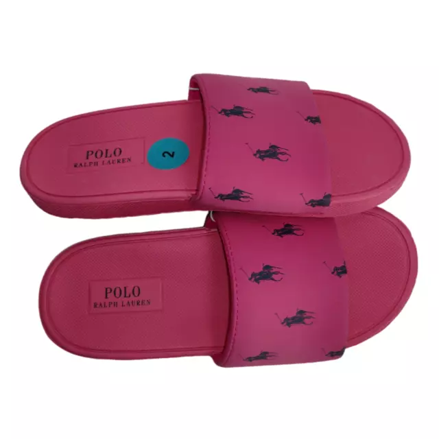 Polo Ralph Lauren Pink Pony Logo Slides Flip Flop Sandals Girls Size 2 New