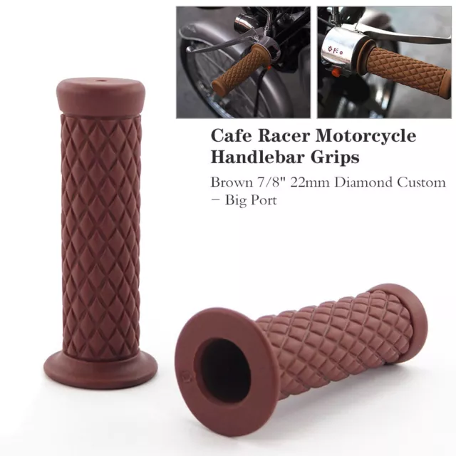 1 Pair 22mm Brown Bike Rubber Handle Bar Hand Grips For Motorcycle Motorbike NEW 3