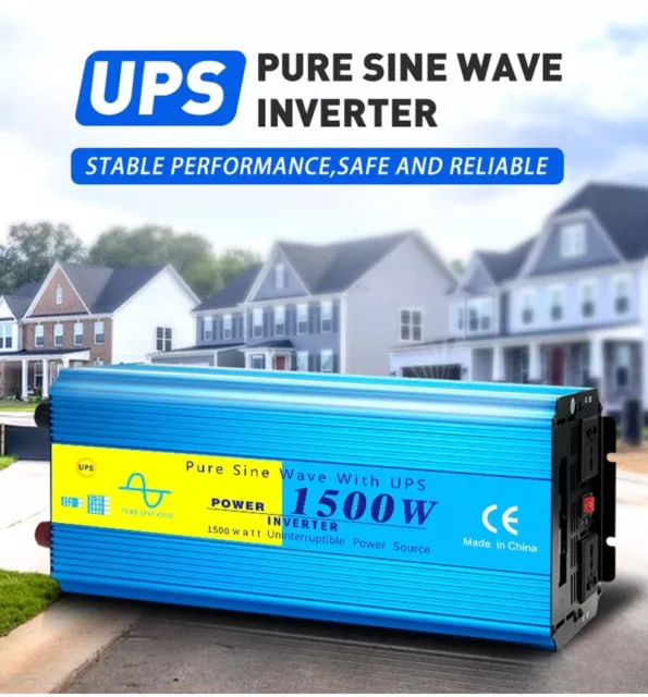 Pure Sine Wave DC to AC 1500W Peak 3000W Power Inverter with Charger UPS LCD