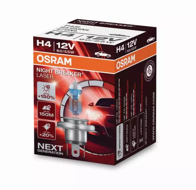 Osram H4 12V 60/55W P43t NIGHT BREAKER LASER +150% mehr Helligkeit 1Stk.