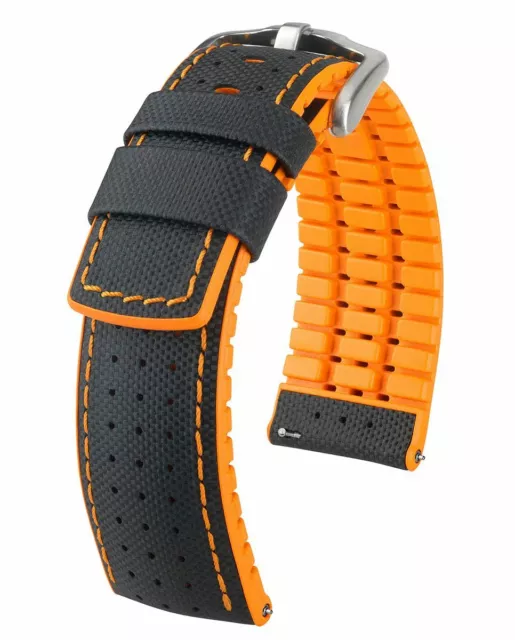 Bracelet Montre Hirsch Robby Noir Orange Cuir Caoutchouc 24mm,22mm,20mm