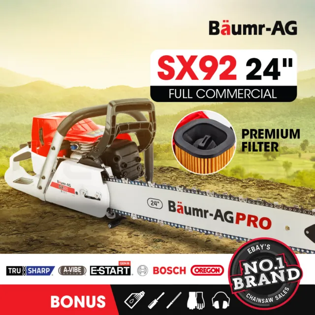 BAUMR-AG Petrol Commercial Chainsaw 24" Bar E-Start Chain Saw Top Handle Pruning