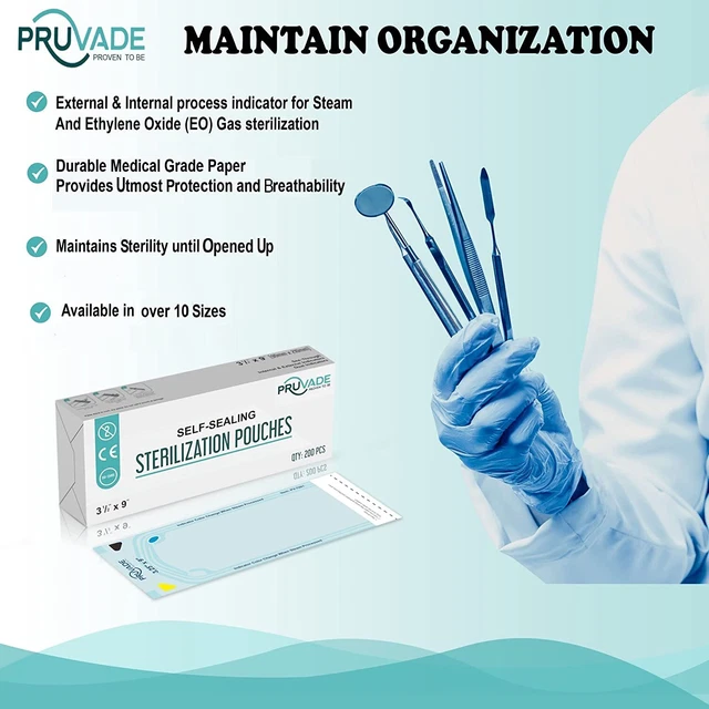 Sterilization Pouches 400 Pack 2.25" X 4 Sterilizer Bags for Dental Offices Auto