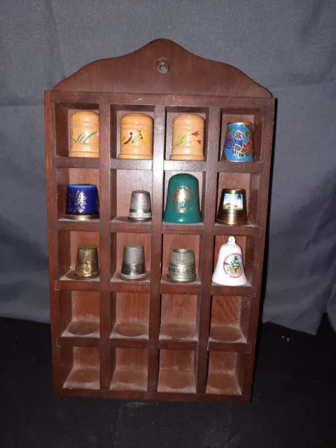 Thimbles Mixed Lot Of 11 With Wooden Display & 1 Porcelain Bell