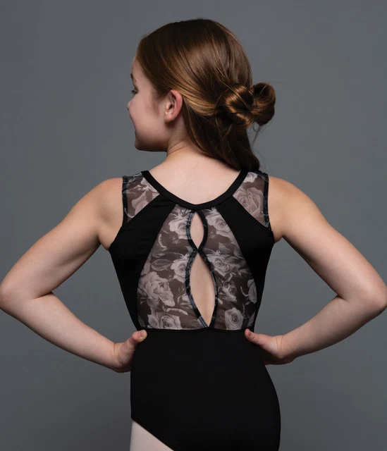 Dance Leotard Lycra Floral Motionwear 2281 Large Child Black Ballet Tap Jazz