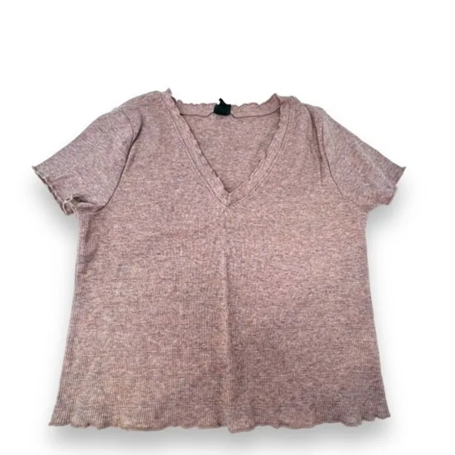Wild Fable V-Neck Cropped Ribbed Baby Tee Pink Womens Sz. L