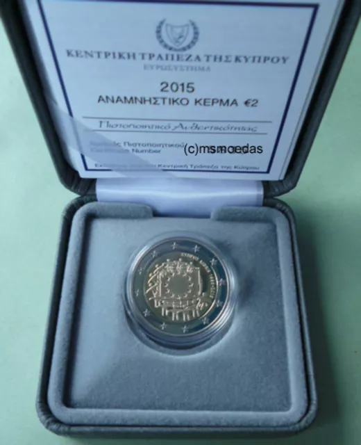 Zypern 2 Euro Gedenkmünze 2015 Europaflagge Euromünze commemorative Proof Etui