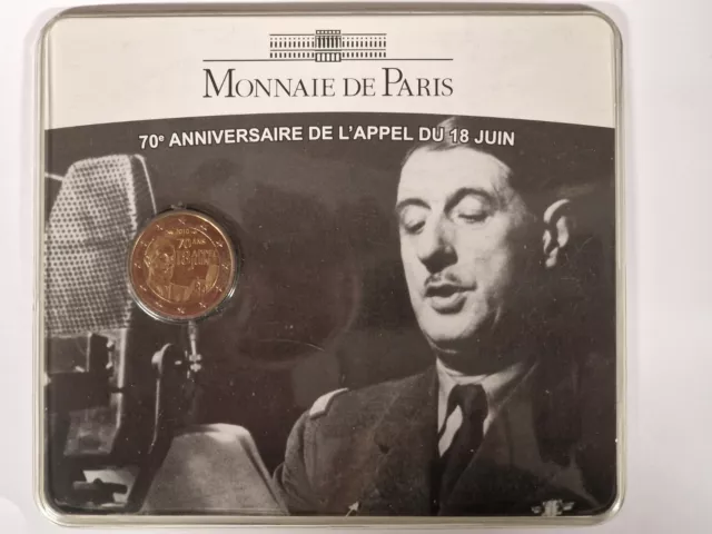 Coincard 2 euro Commemorativo FRANCIA 2010 70° Anniversario Chales De Gaulle BU